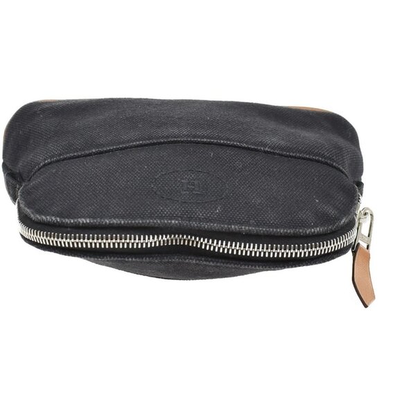 HERMES Logo Bolide 16 Mini Pouch Bag 100% Cotton Leather Black France 09KB142 - Picture 5 of 15